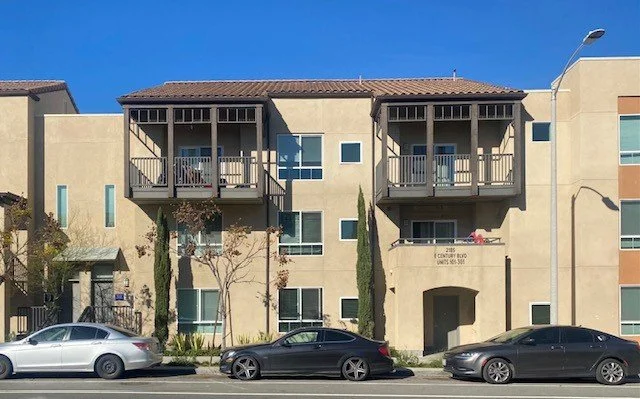 Walk-up townhouses over flats.