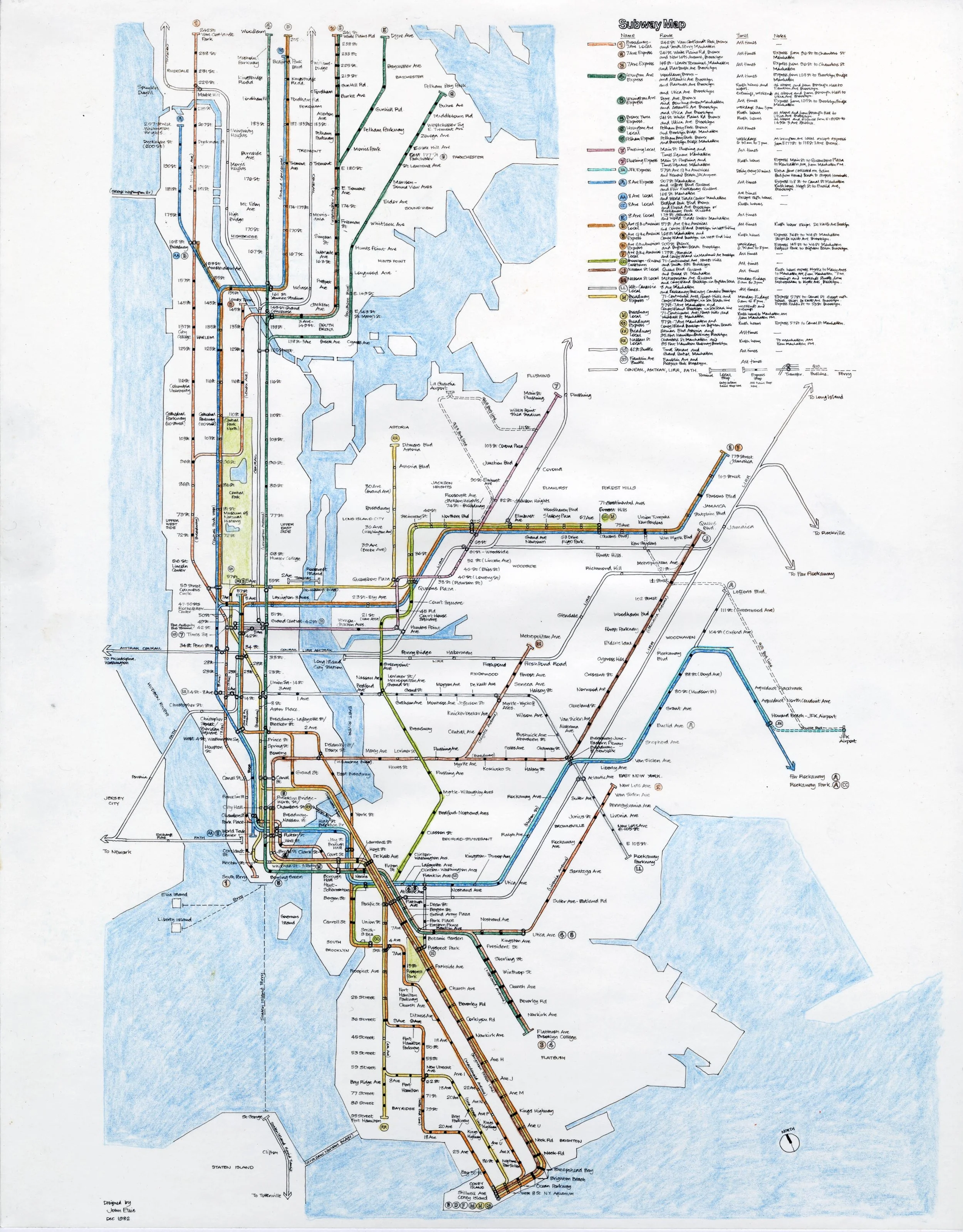 New York subway map by John Ellis 1982.