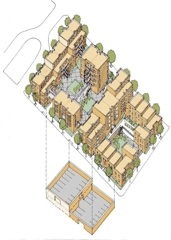 Design guidelines for  building configuration on a steeply sloping site.