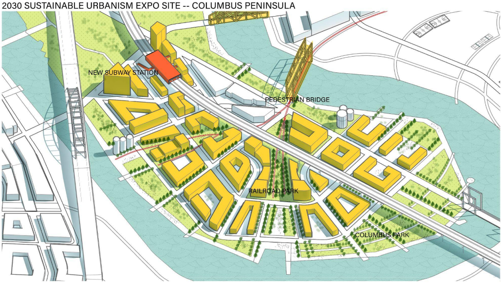 The Columbus Peninsula could become the site for a 2030 Sustainable Urbanism Expo.