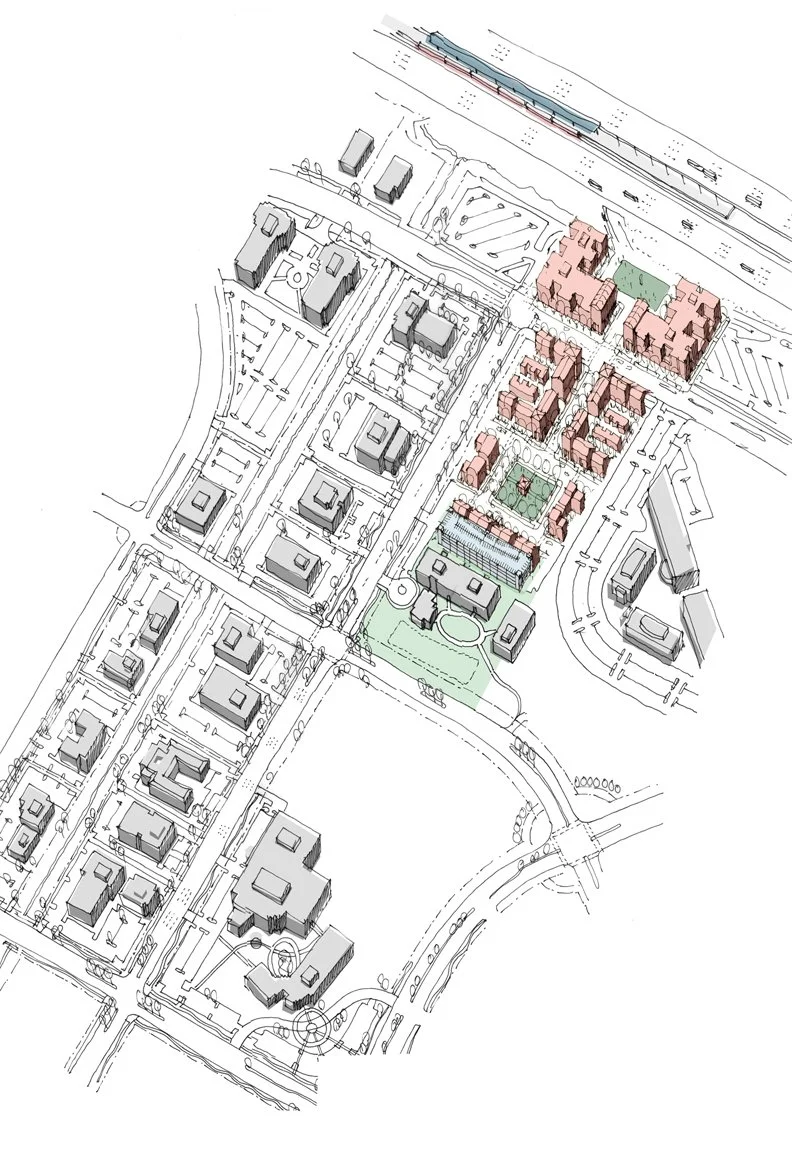 Phase 1 showing the new housing adjacent to the BART station.