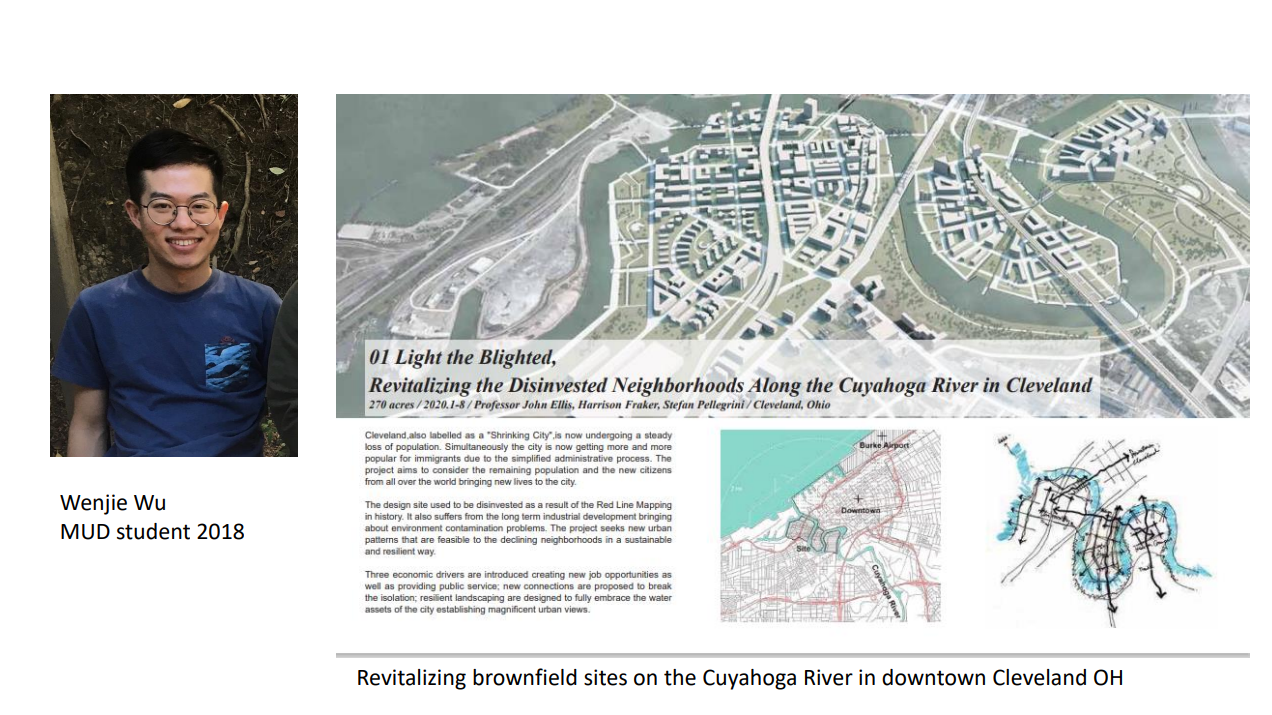 Wenjie Wu thesis for revitalizing the Cuyahoga River in downtown Cleveland.
