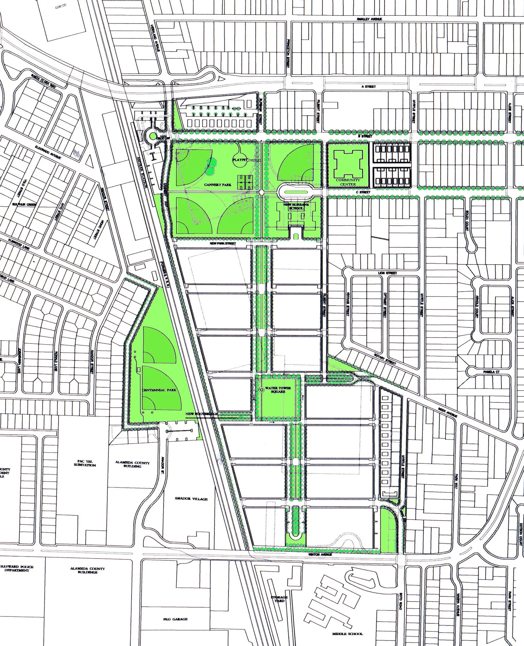 Open space diagram. A network of linked parks.