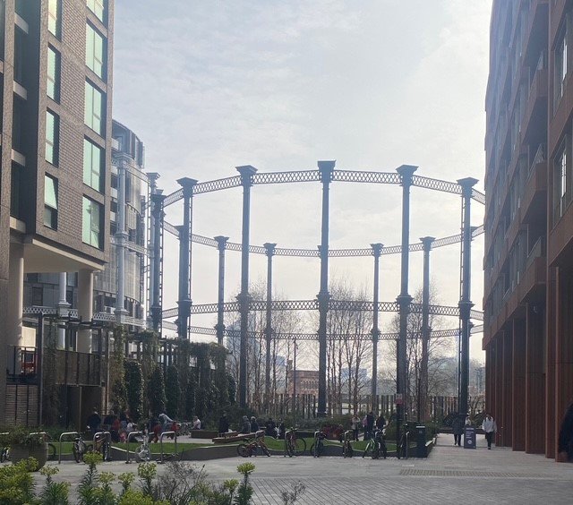 Former gas holders transformed into a new park.