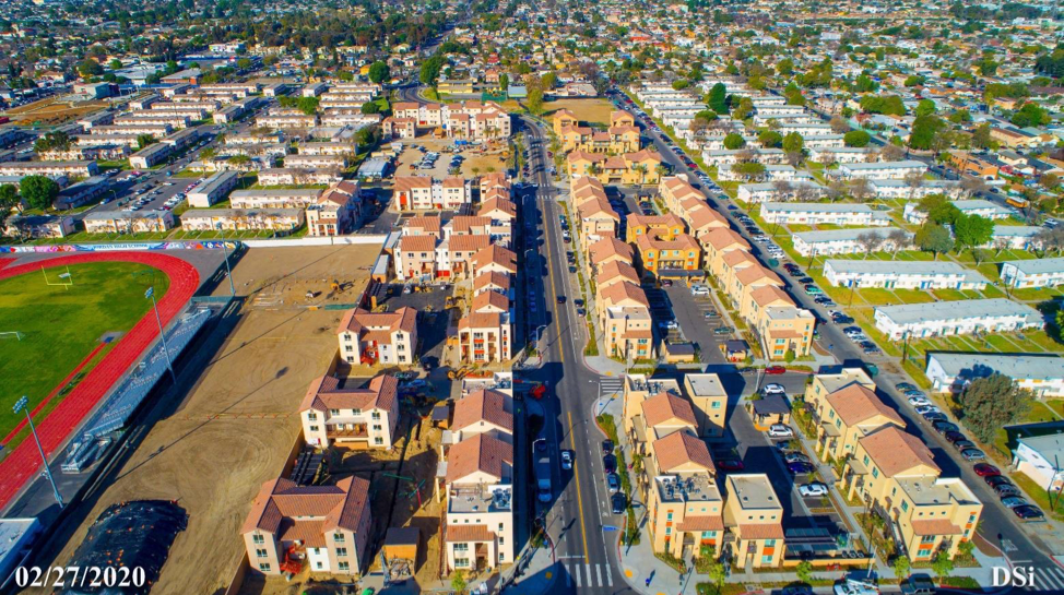 Aerial view looking west along Century Blvd.