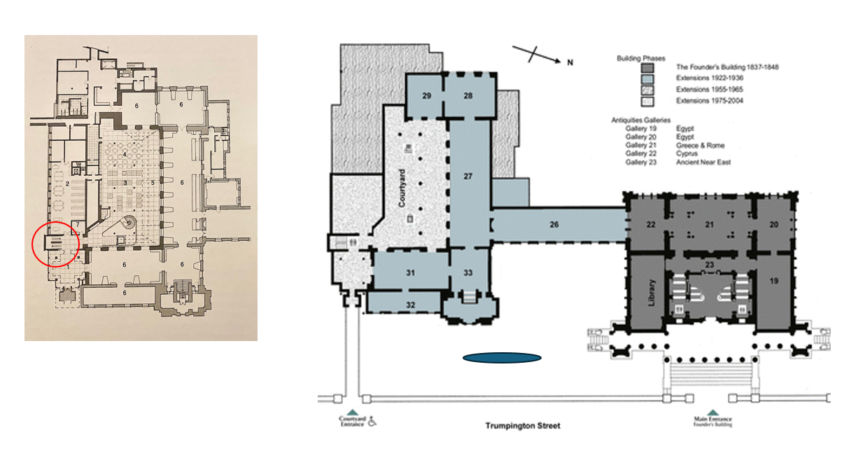 Museum plans showing the various additions over time. The 1974 David Roberts extension is shown in light grey.
The detailed plan to the left is the most recent alteration designed by John Miller & Partners showing the 1974 era staircase in red.