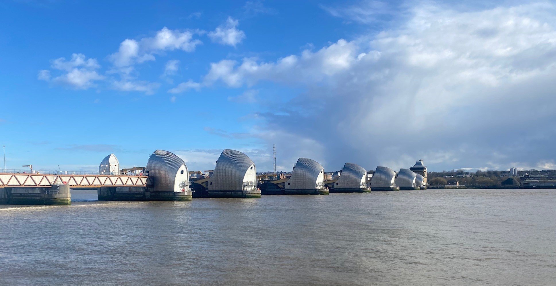 The Thames Barrier, built in the 1980's to protect London from North Sea flooding.