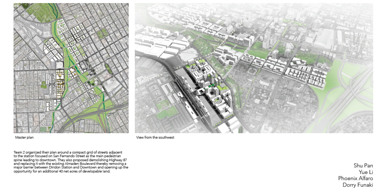 Team 2 proposed to eliminate Highway 87 that currently severs the connection with Downtown San Jose and replace it with a multi-way boulevard.