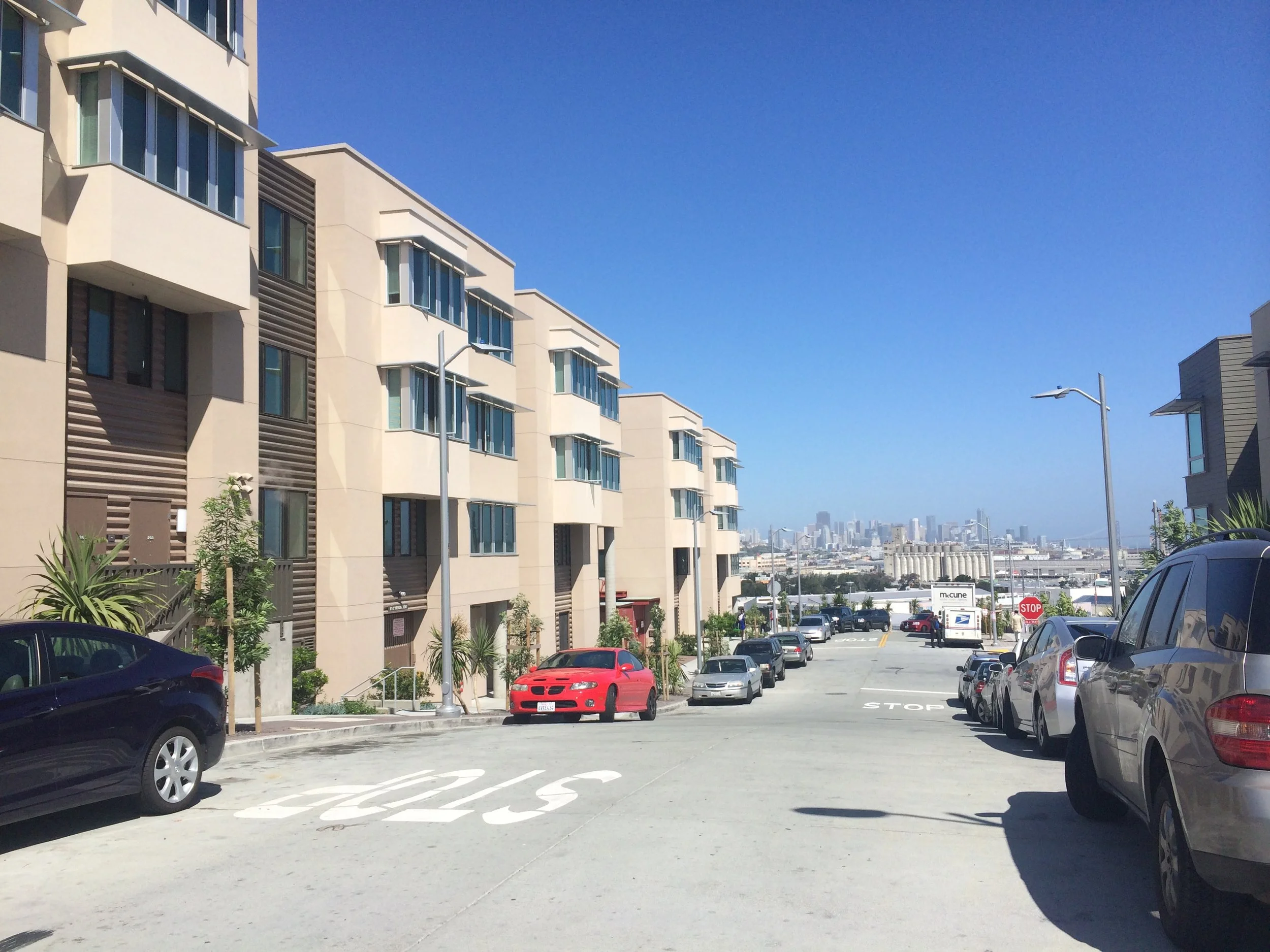 New affordable housing fronting streets that are oriented towards Downtown San Francisco.