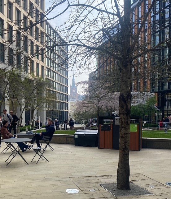 View back to St Pancras Station clock tower by Gilbert Scott, 1868