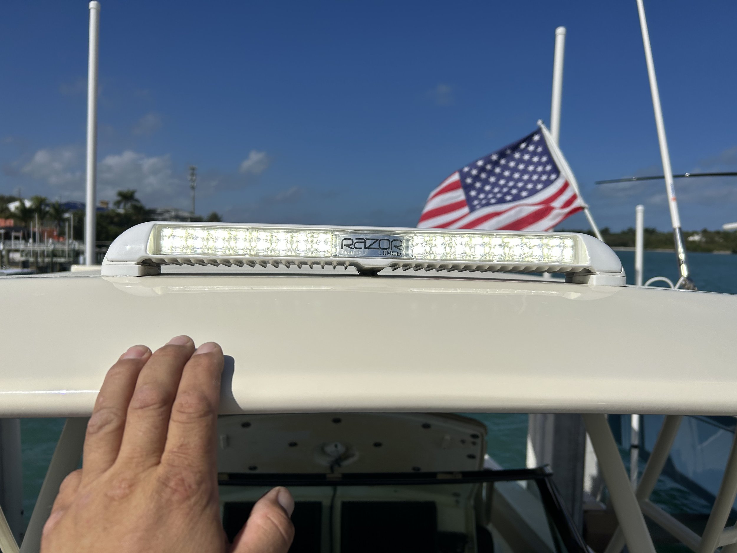 Chris Craft Garmin, stereo, lighting, and electronics upgrades, omnisense night vision cameras, JL Audio, Fusion, Gunwale LED lighting, marine electronics, marine wiring, sportfish marine electronics, sportfish center console, Tequesta marine electro