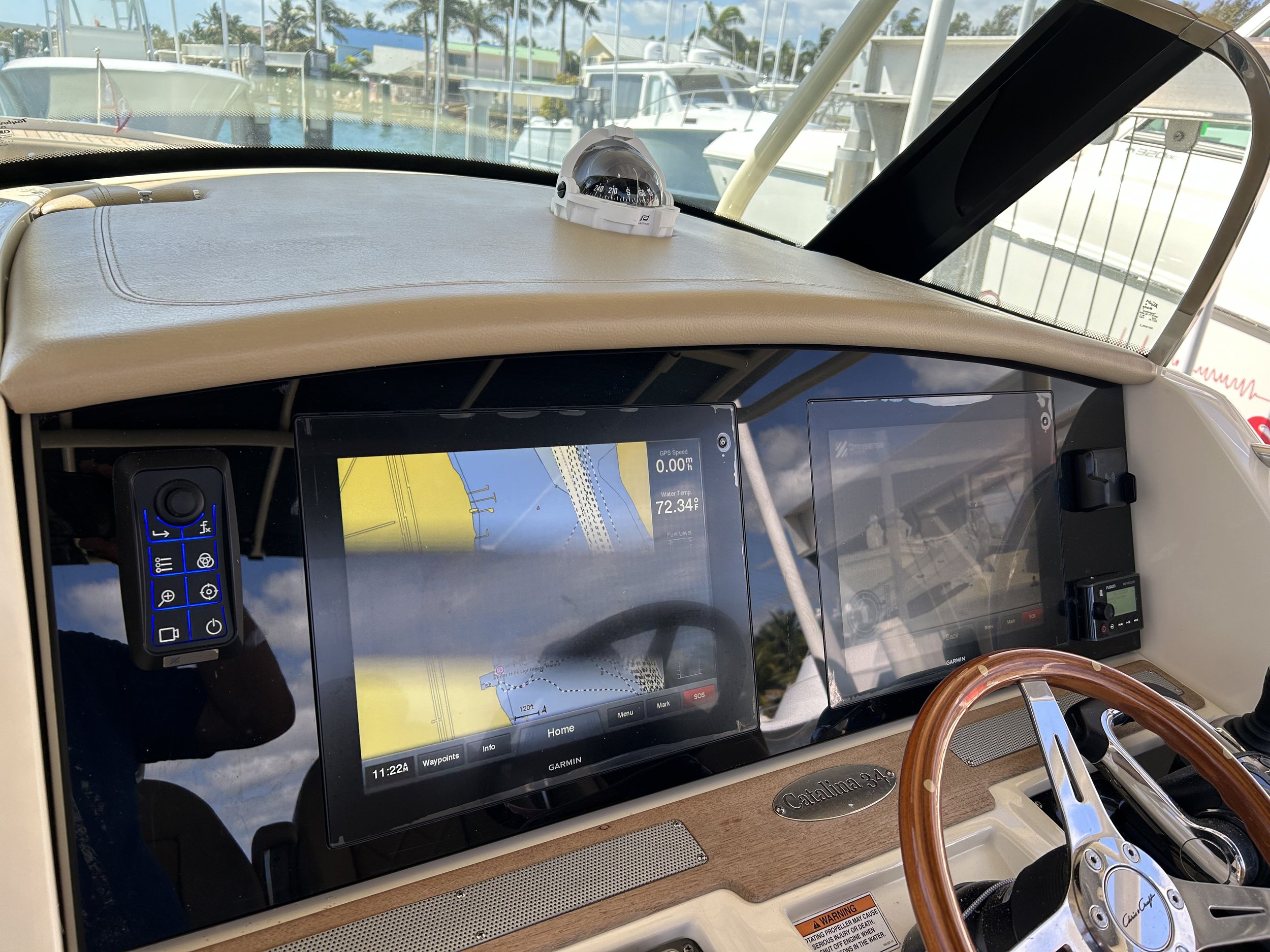 Chris Craft Garmin, stereo, lighting, and electronics upgrades, omnisense night vision cameras, JL Audio, Fusion, Gunwale LED lighting, marine electronics, marine wiring, sportfish marine electronics, sportfish center console, Tequesta marine electro