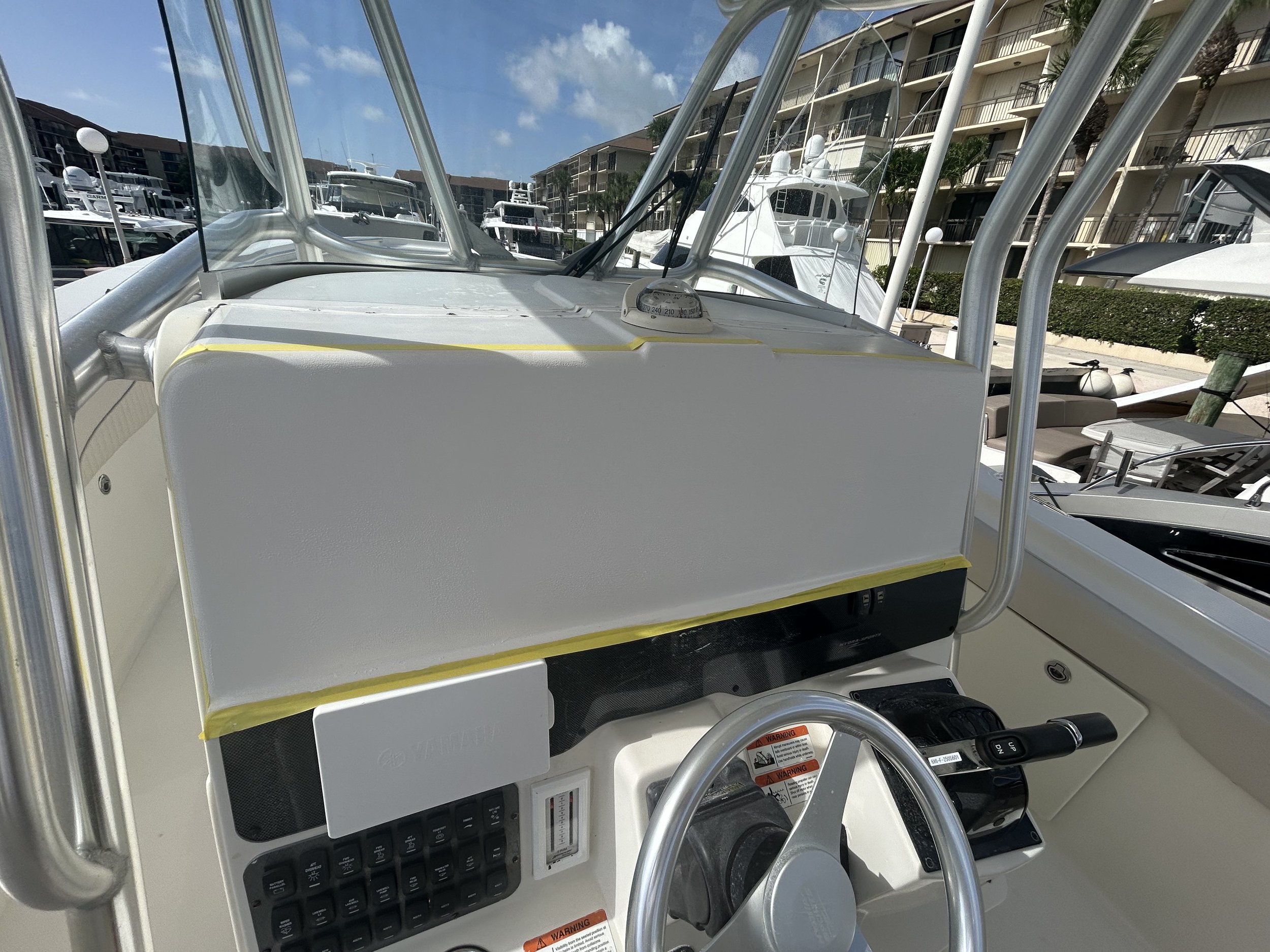 Hydrasport garmin upgrade, radar, new Garmins, Jupiter Bluffs marine electronics, instrument panel design