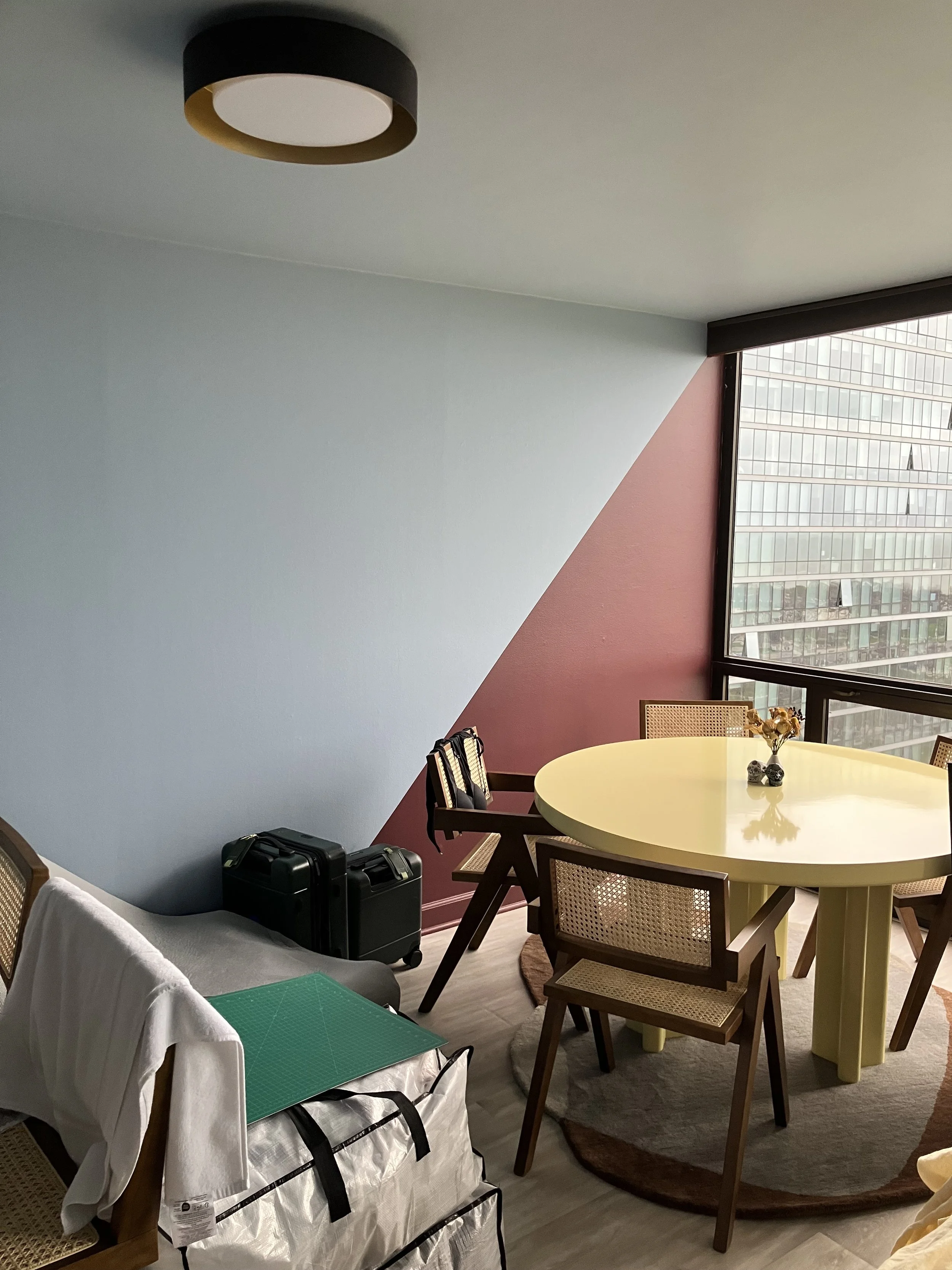 What a fun dining corner in this high-rise studio