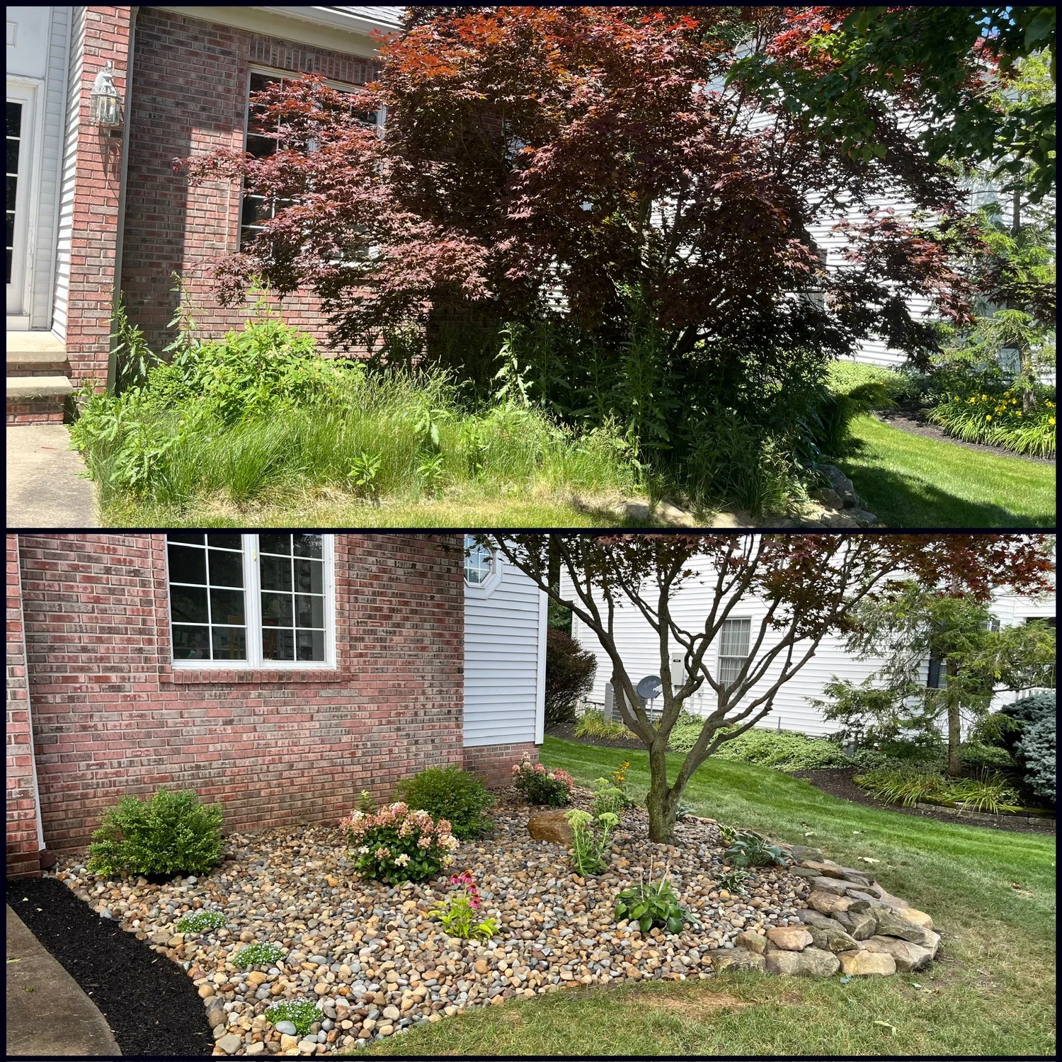 Freshly cleaned and pruned landscape beds in Geauga County