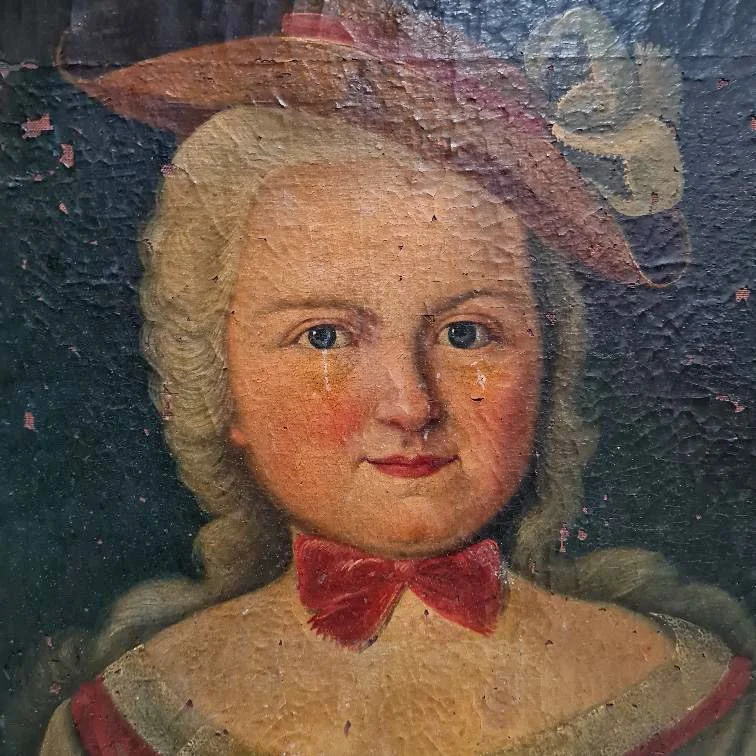French-portrait-painting-lady-dog-pug-antique-rococo-4