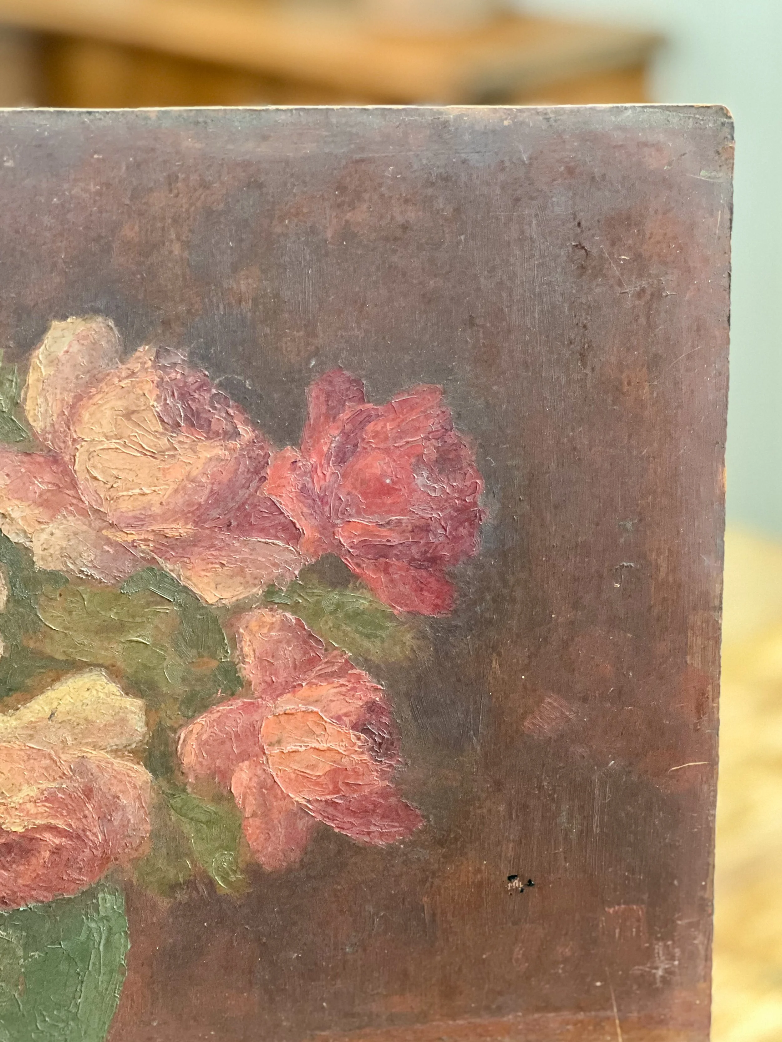 Still-life-painting-flowers-board-oil-antique-4