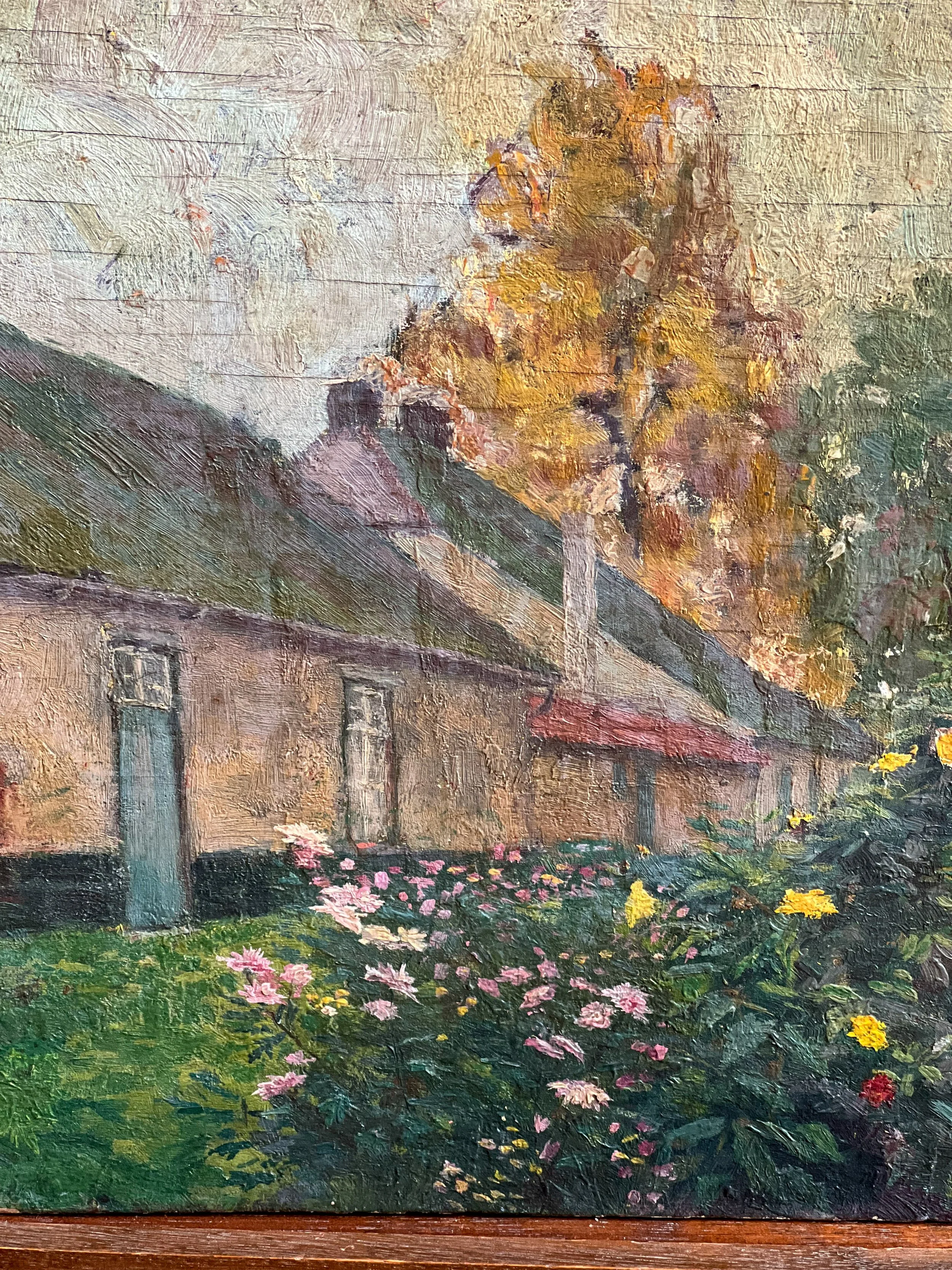 French-country-scene-painting-oil-cottages-antique-3