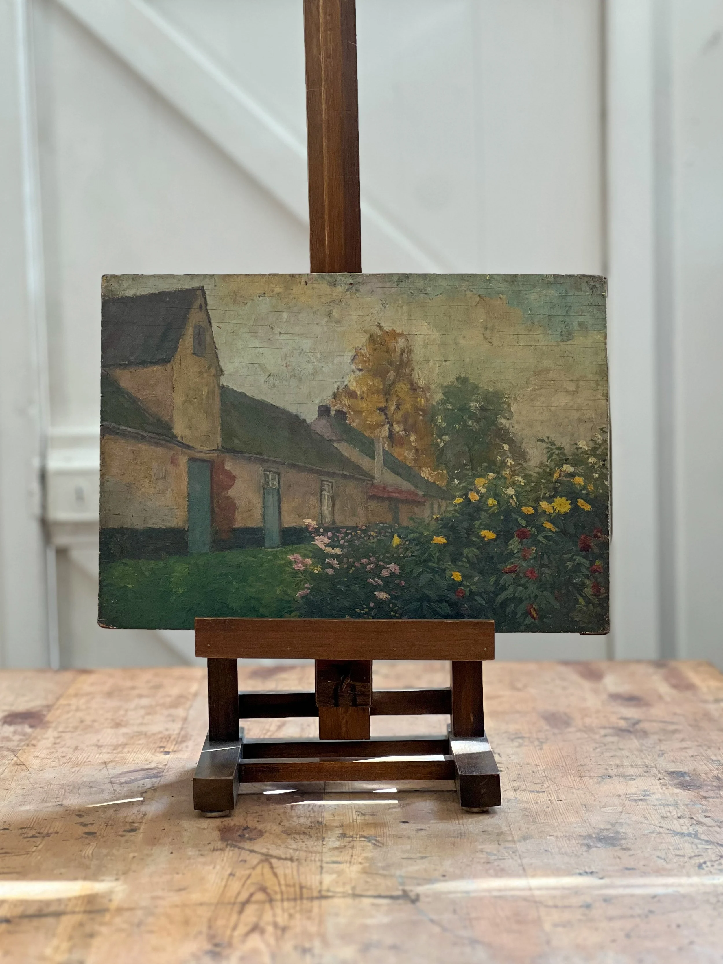 French-country-scene-painting-oil-cottages-antique