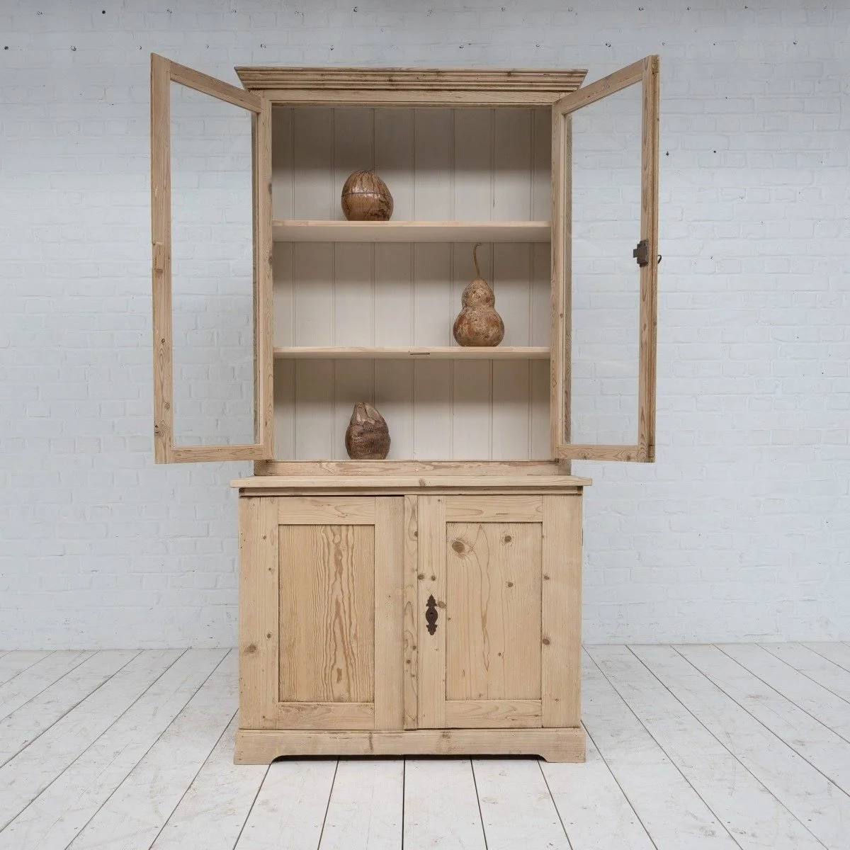 antique-French-pine-kitchen-dresser-glass-doors-cabinet