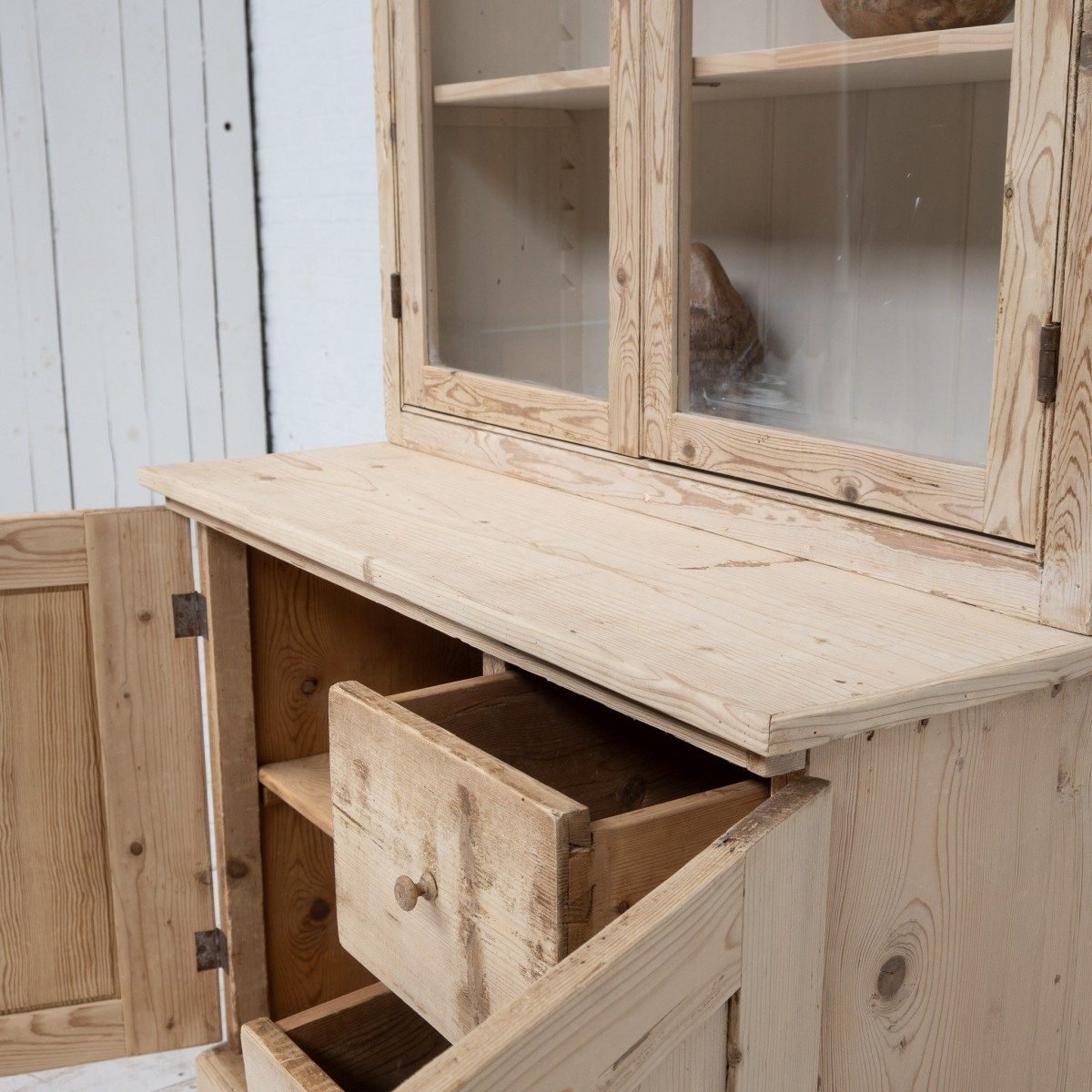 antique-French-pine-kitchen-dresser-glass-doors-cabinet