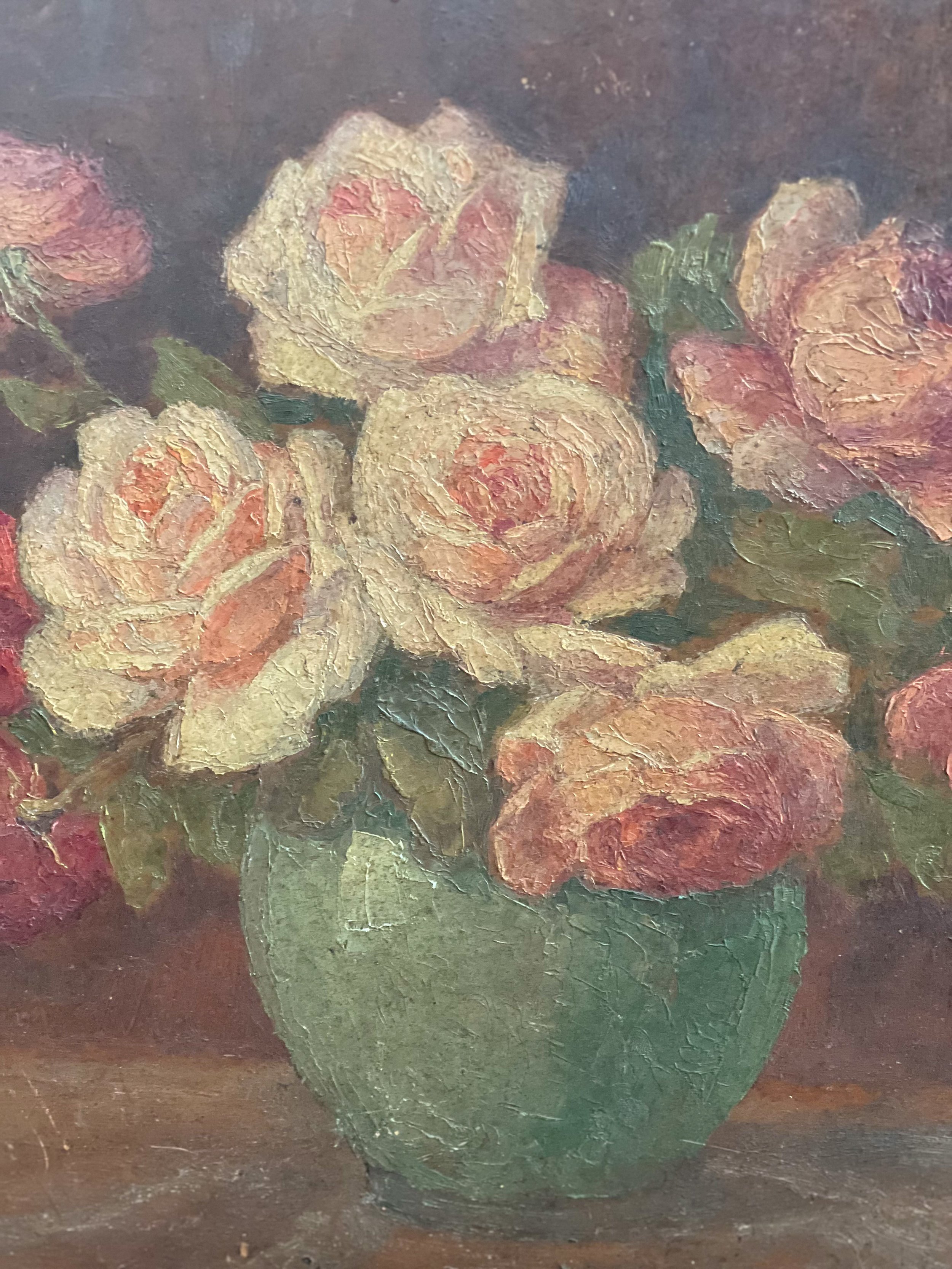 Still-life-painting-flowers-board-oil-antique-3