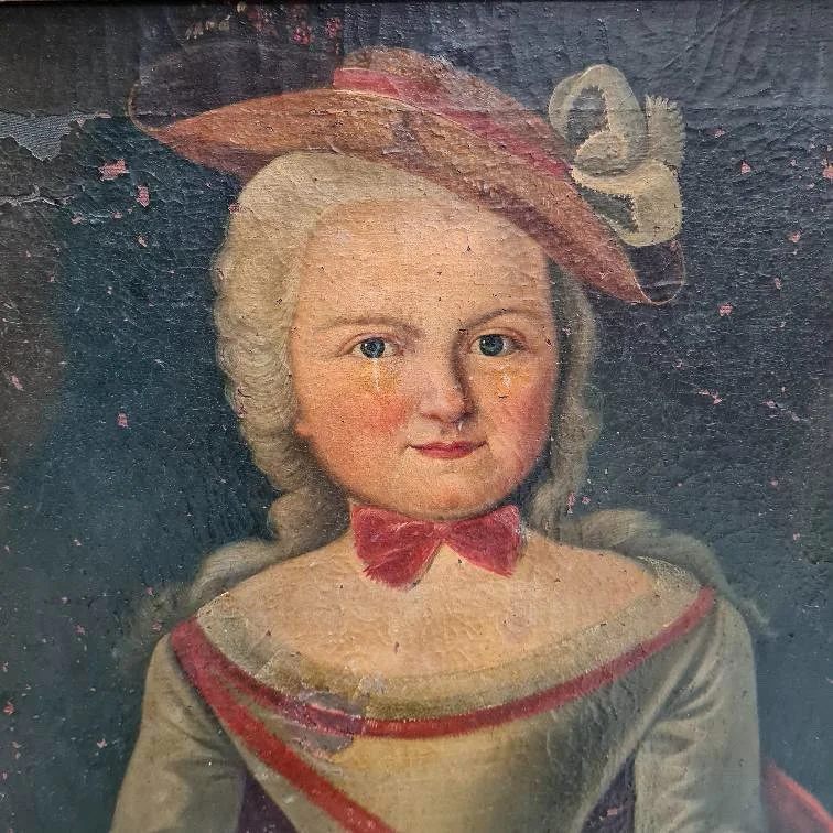 French-portrait-painting-lady-dog-pug-antique-rococo-2