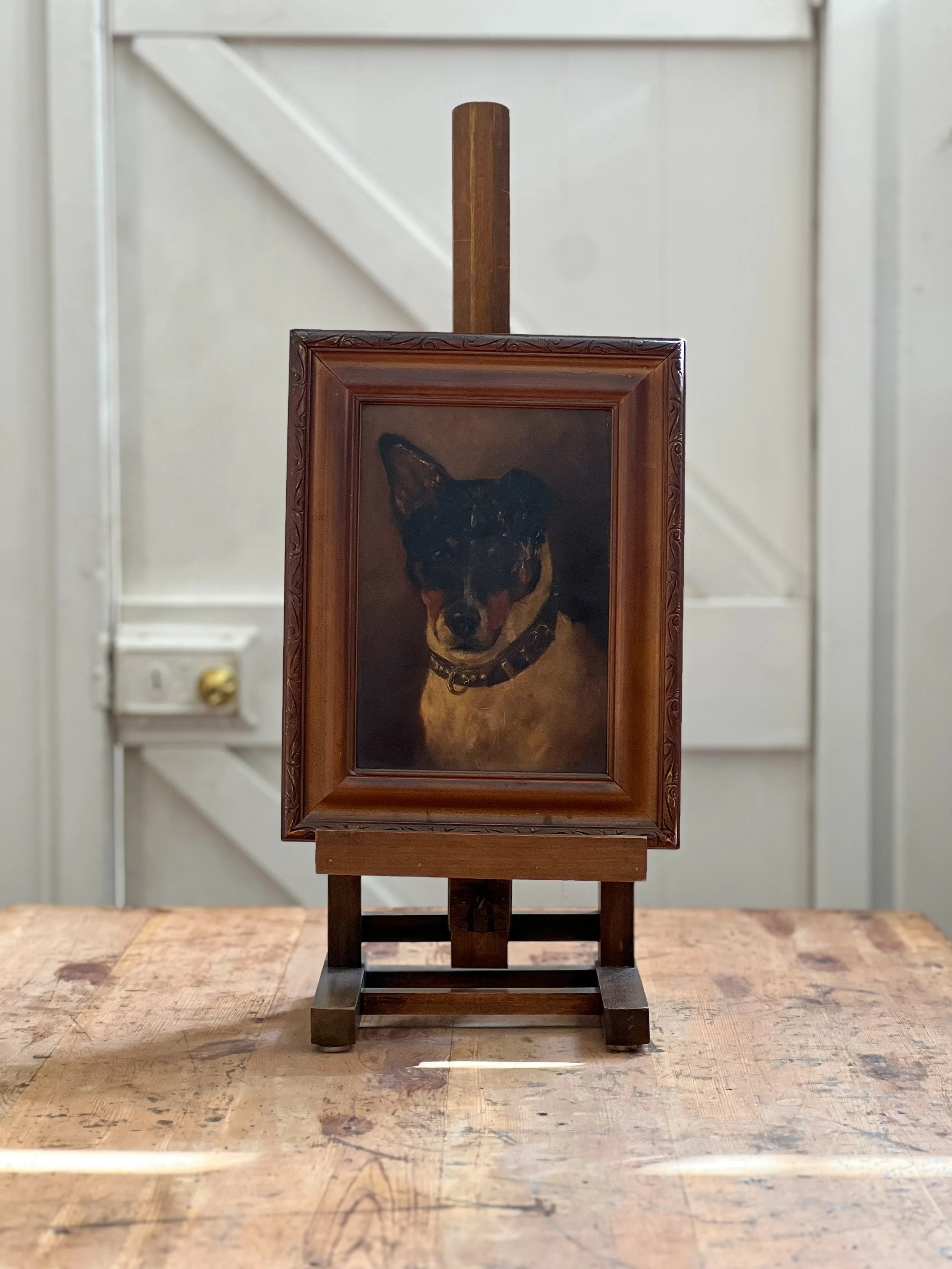 Antique-english-dog-portrait-painting-framed
