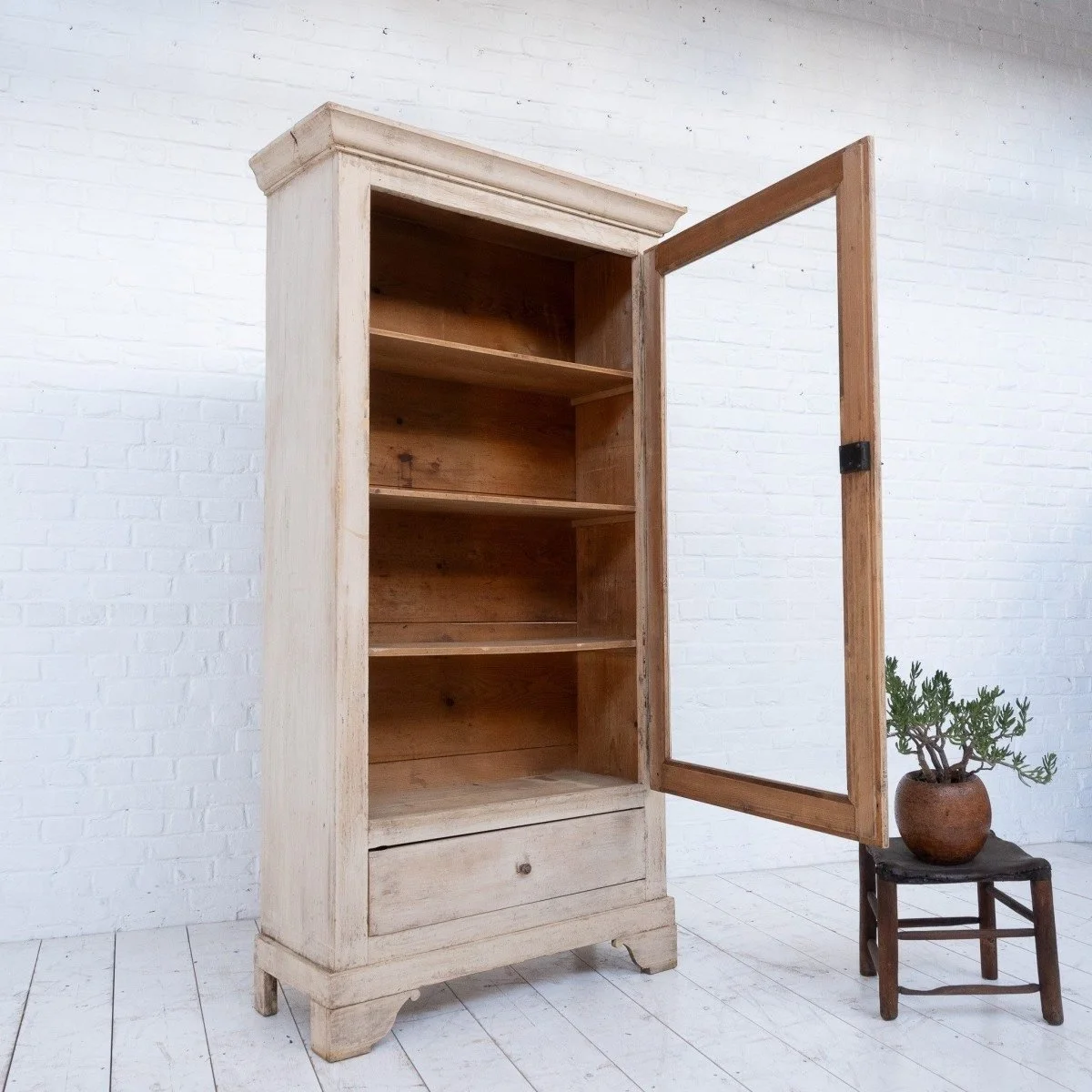 Antique French pine bookcase cabinet
