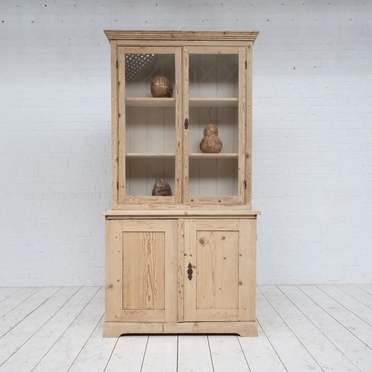 antique-French-pine-kitchen-dresser-glass-doors-cabinet