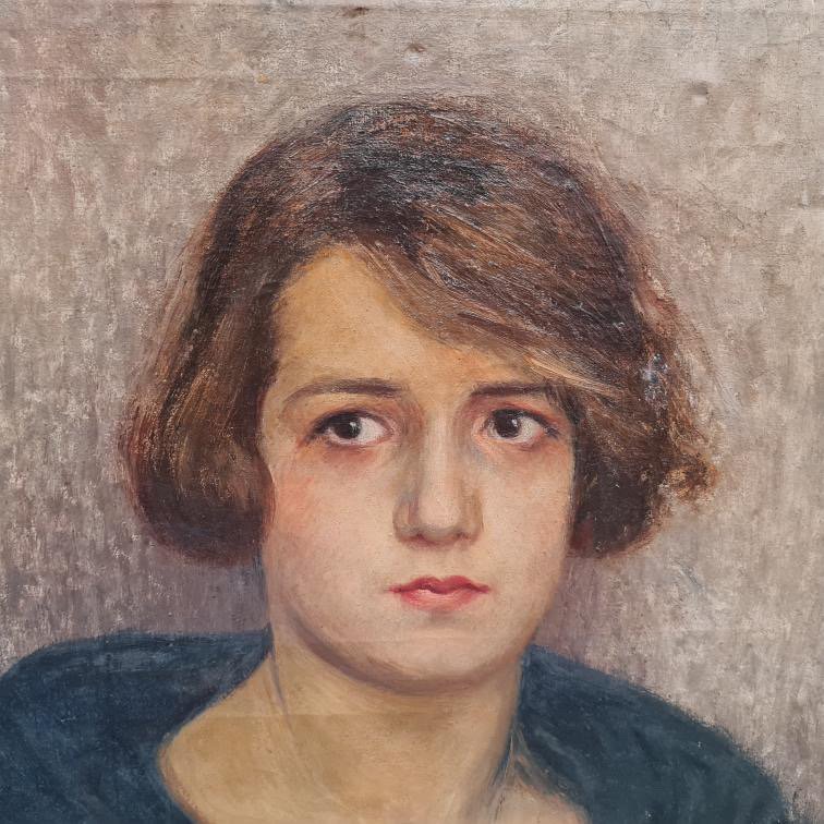 English-portrait-painting-20th-century-antique-oak-frame