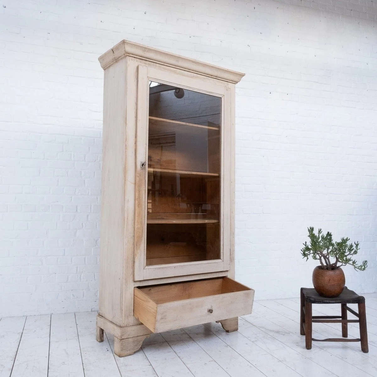 Antique French pine bookcase cabinet