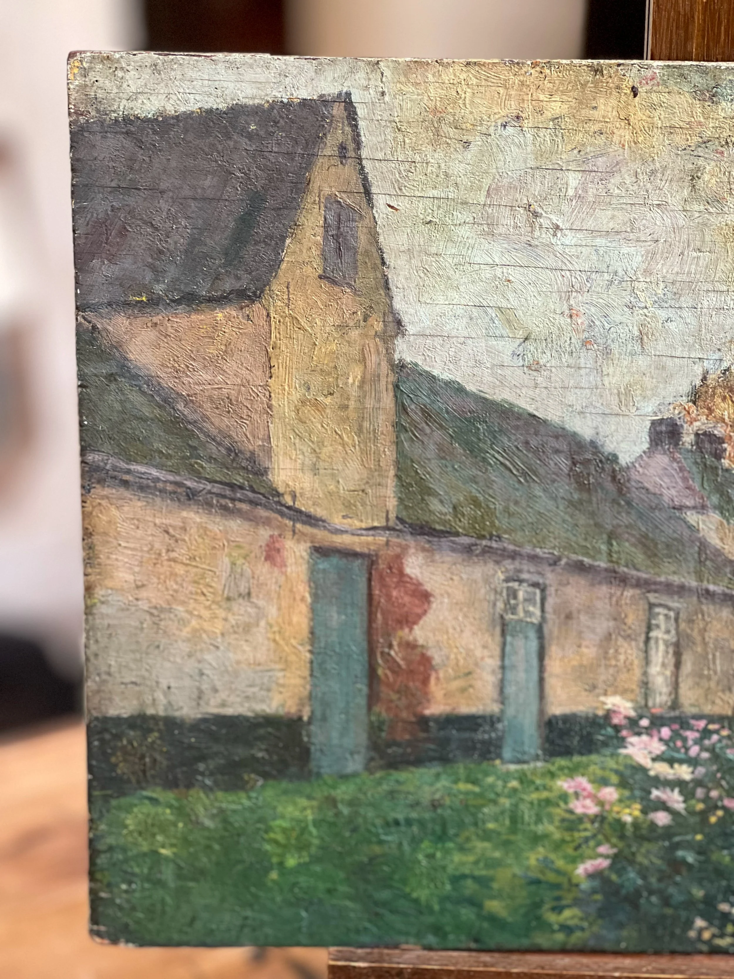 French-country-scene-painting-oil-cottages-antique-2