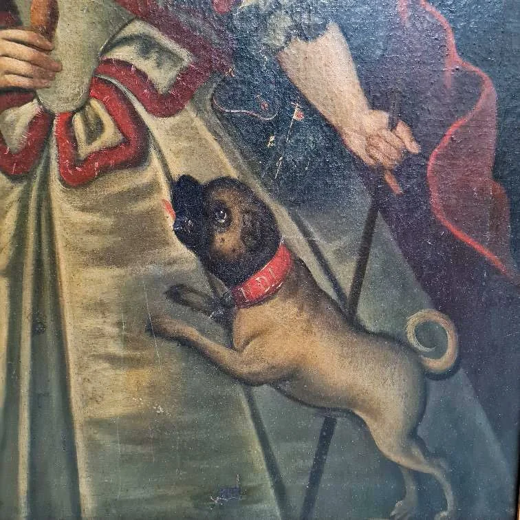 French-portrait-painting-lady-dog-pug-antique-rococo-5
