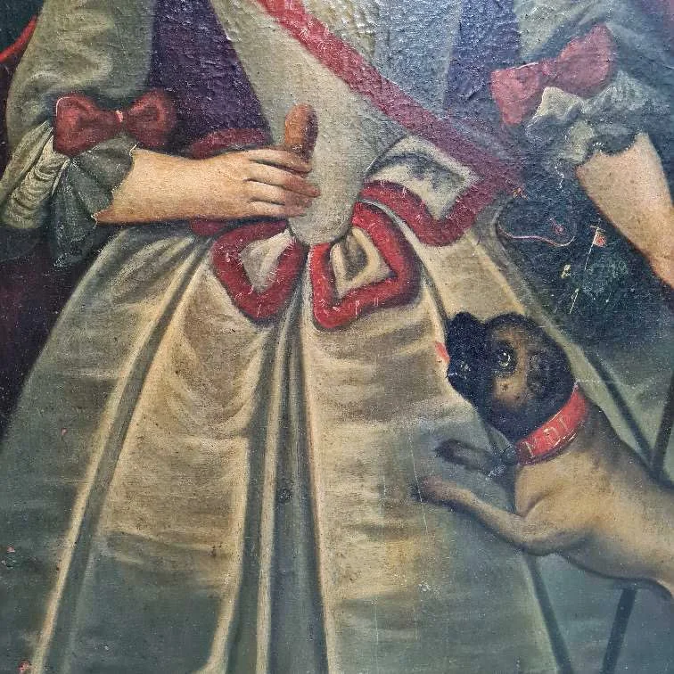 French-portrait-painting-lady-dog-pug-antique-rococo-3
