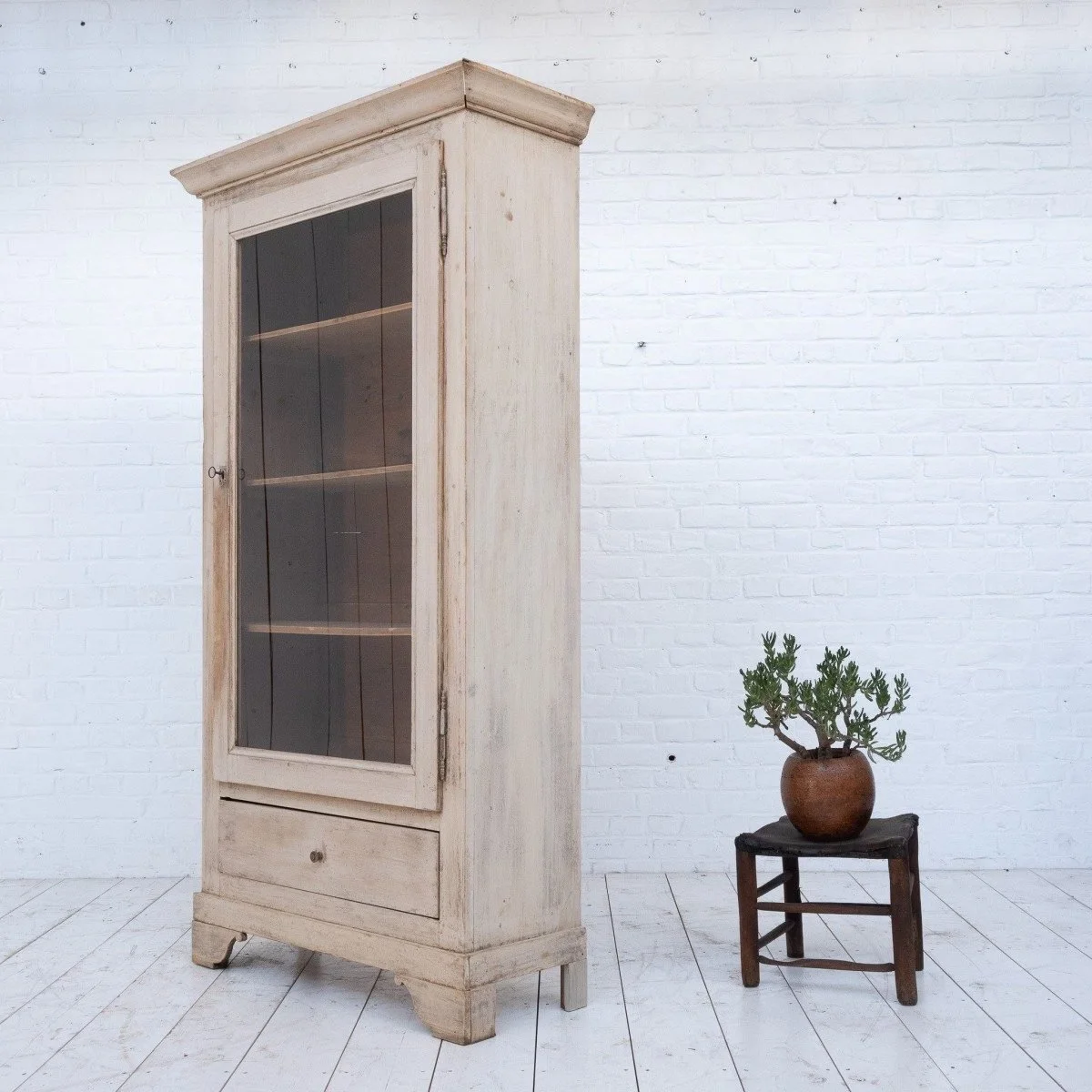 Antique French pine bookcase cabinet