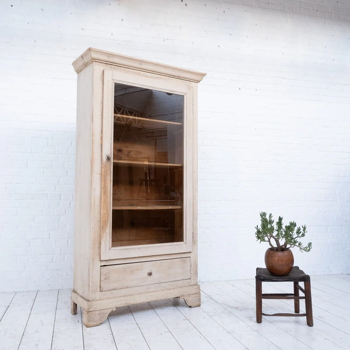 Antique French pine bookcase cabinet