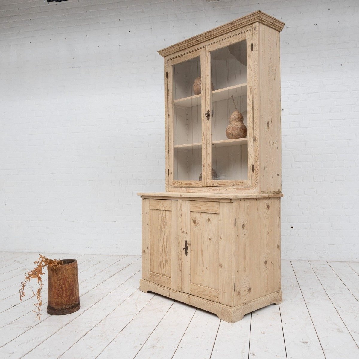 antique-French-pine-kitchen-dresser-glass-doors-cabinet