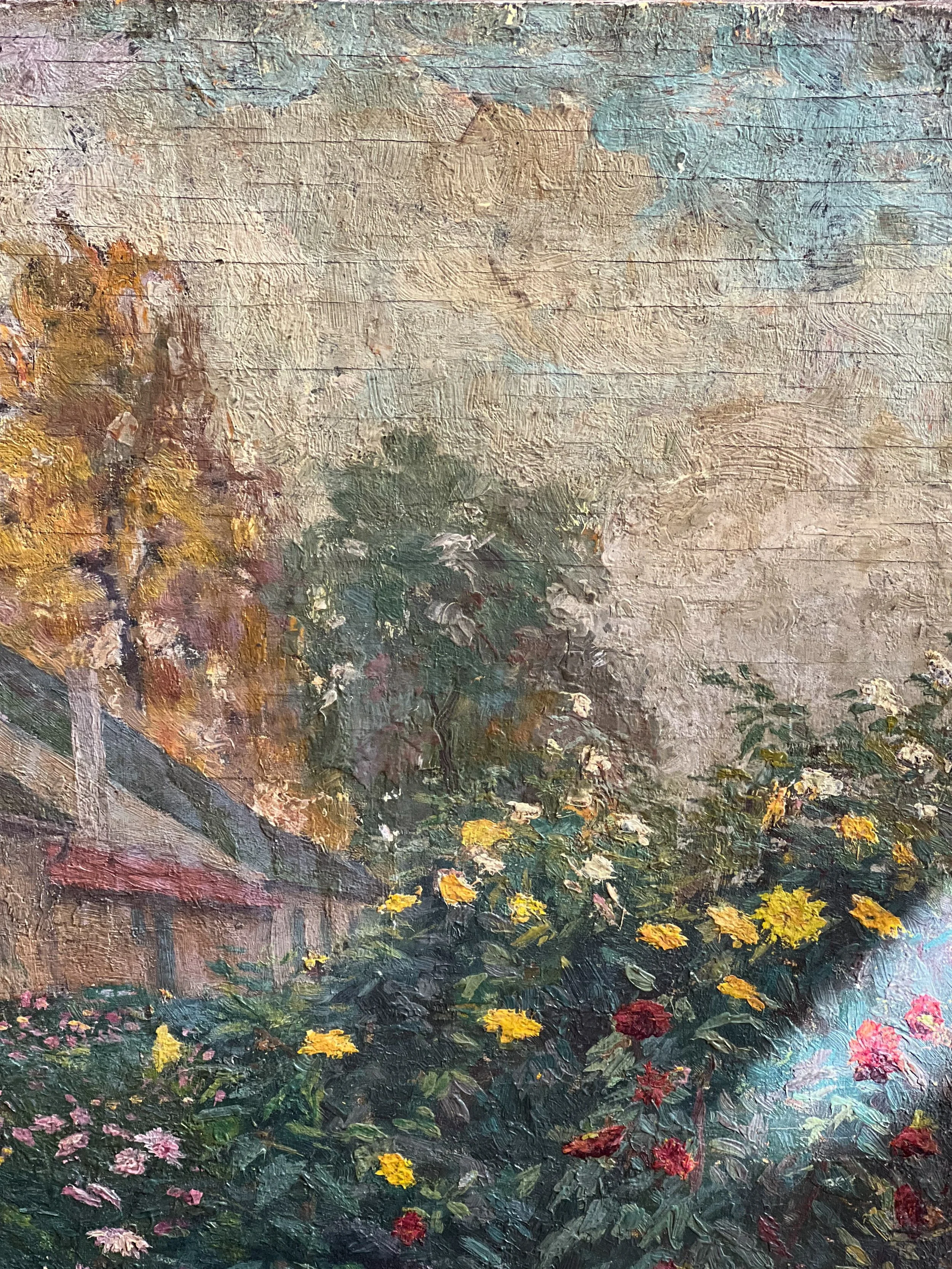 French-country-scene-painting-oil-cottages-antique-4