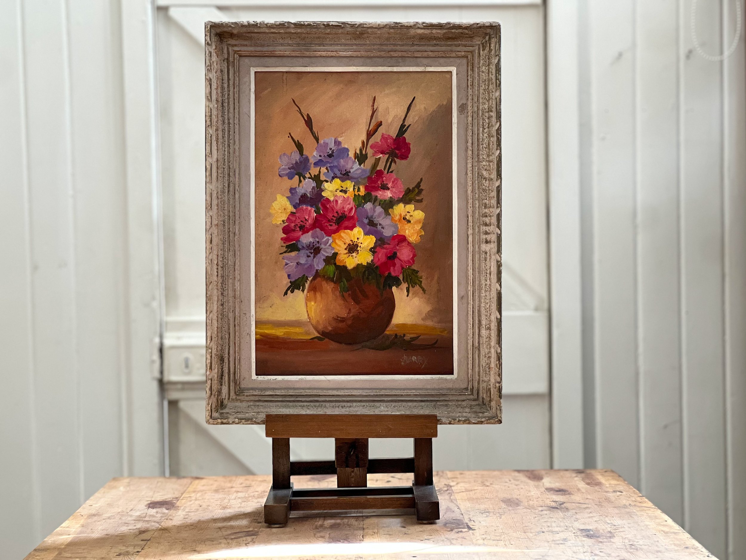 French-still-life-oil-painting-flowers-framed-antique