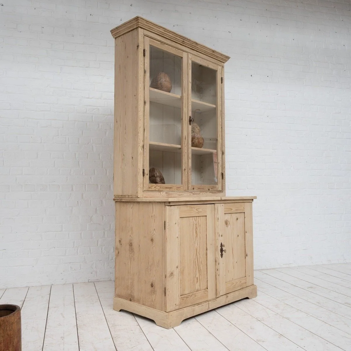 antique-French-pine-kitchen-dresser-glass-doors-cabinet