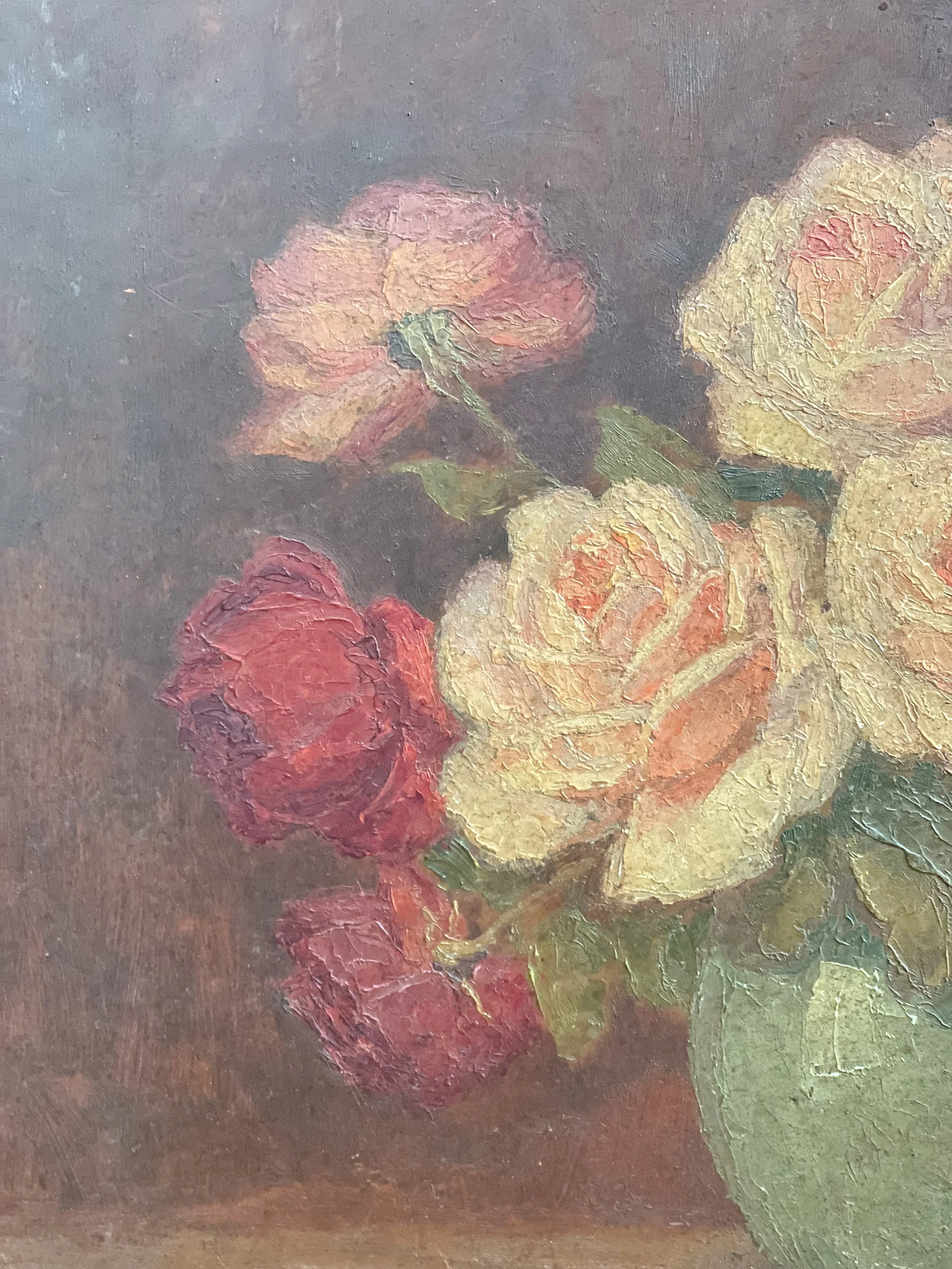 Still-life-painting-flowers-board-oil-antique-5