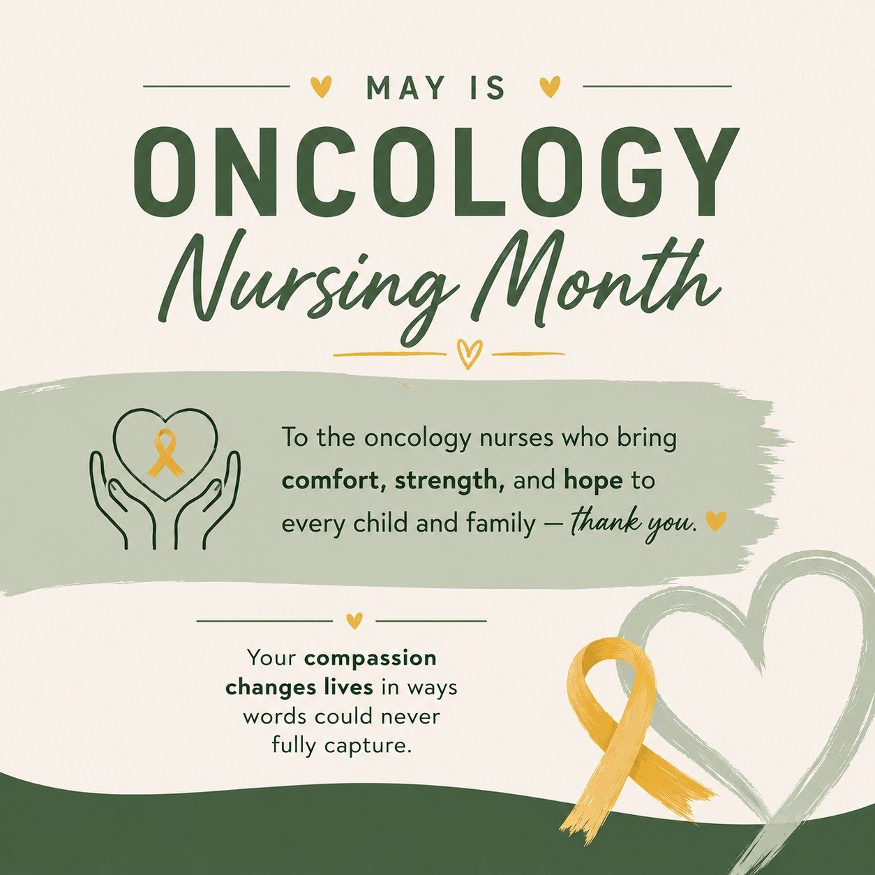 May is Oncology Nursing Month 💛🎗️

Today and every day, we celebrate the incredible oncology nurses who care for children and families facing cancer with compassion, strength, and unwavering dedication.

These nurses are more than medical professio
