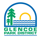 Glencoe Park District logo with tree, sun, and water imagery in blue and green.