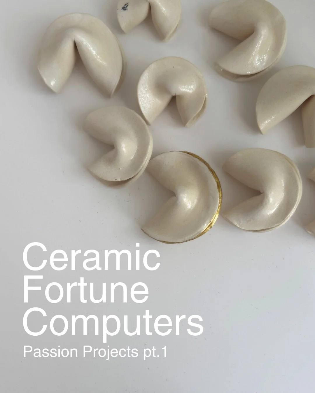 These handmade ceramic fortune cookies are embedded with hardware chips that open a website I built with a random fortune generator. 

I have had this art project rolling around my head for so long. It lights me up to see something through to complet