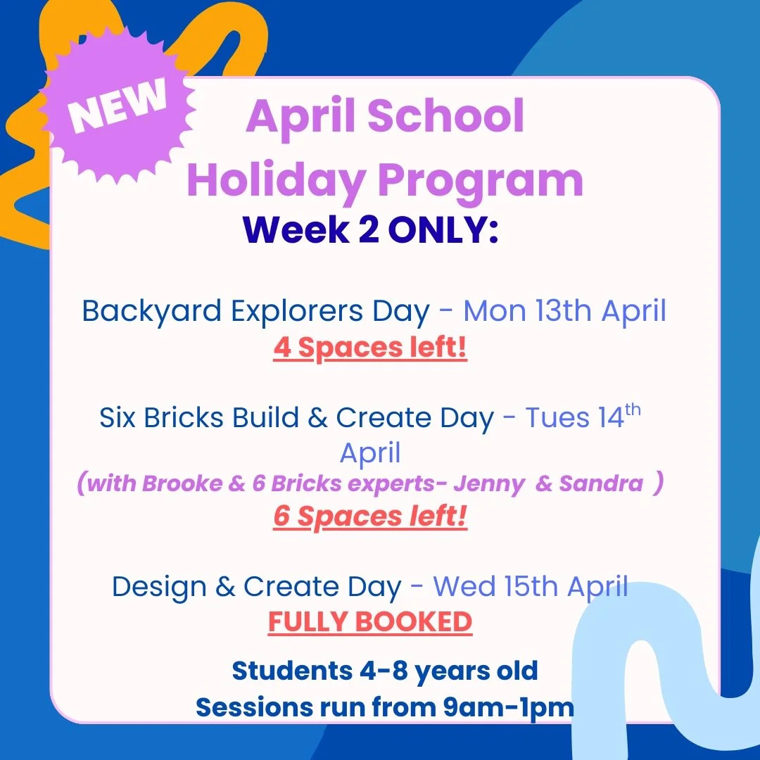 ✨ NEW at Prep For School &mdash; April Holiday Program! ✨

We are so excited to introduce our very first Prep For School Holiday Program, designed for children aged 4&ndash;8 years who love to explore, build and create.

Spaces were first offered to 