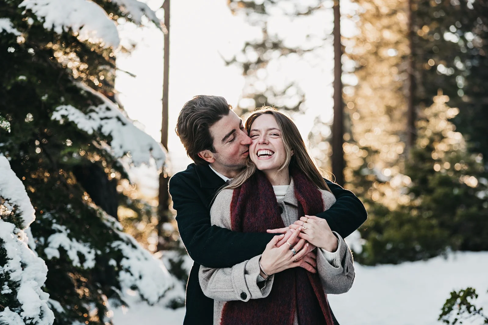 Paris &amp; Bailey’s Winter Lake Tahoe Proposal on a Snowy Pier