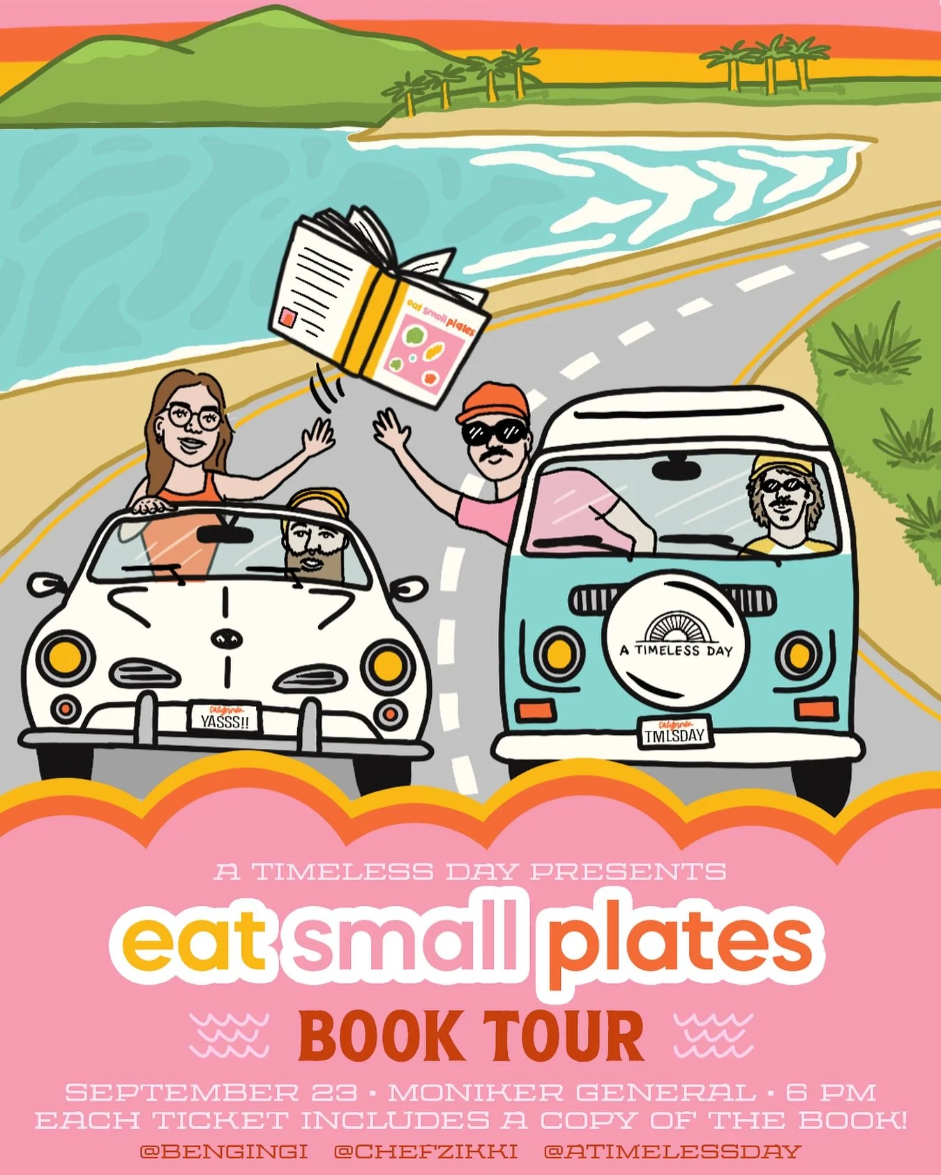☀️ @bengingi + @chefzikki + @atimelessday present the @eatsmallplates book release party at @monikergeneral, September 23rd at 6pm! Tickets on sale now! ☀️ 

Our longtime friends @bengingi and @chefzikki are headed west to commemorate the release of 