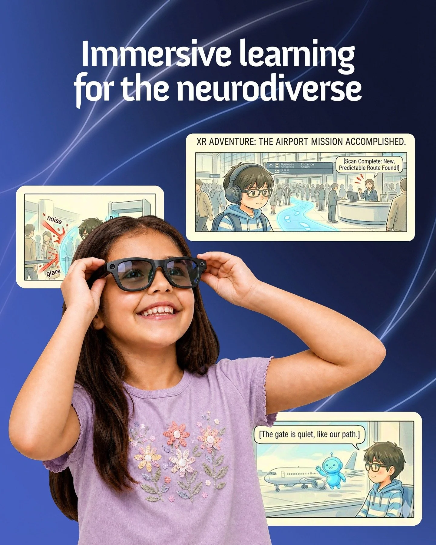 It's unlike anything we've built before.
⚙️
Our newest tool is about to drop: a manga-style, XR-powered learning adventure built specifically for neurodiverse kids.
🕶️
Through comic-style storytelling and immersive virtual worlds, children step into