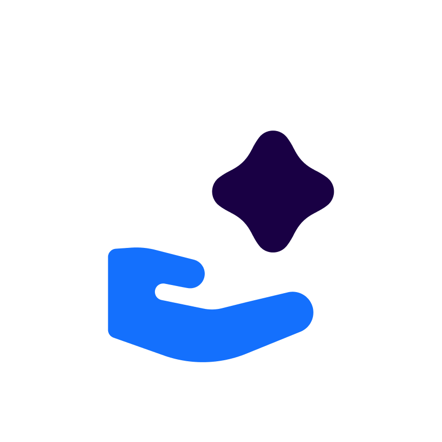 Graphic with a blue hand and purple star above it.